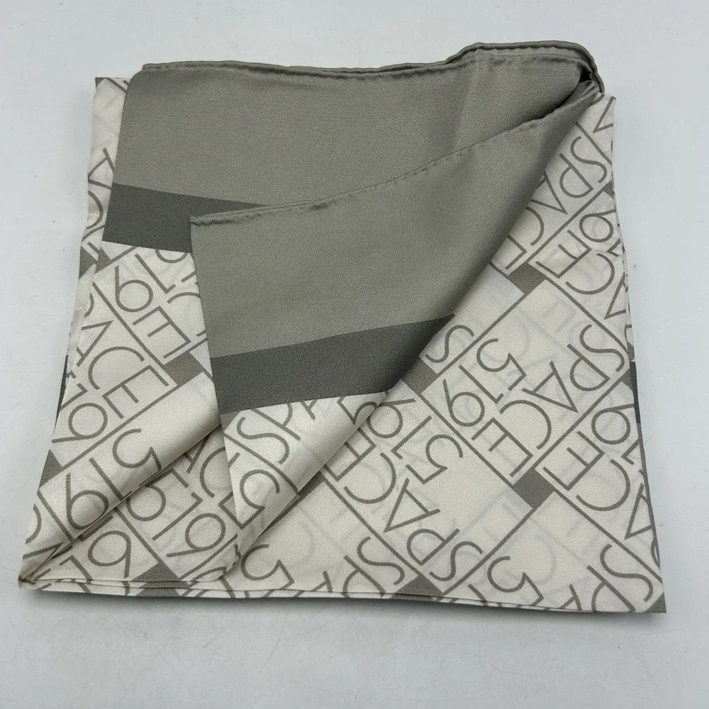 Space 519 Boutique Scarf Gray Ivory Print Gold Coast Chicago Hand Rolled Read